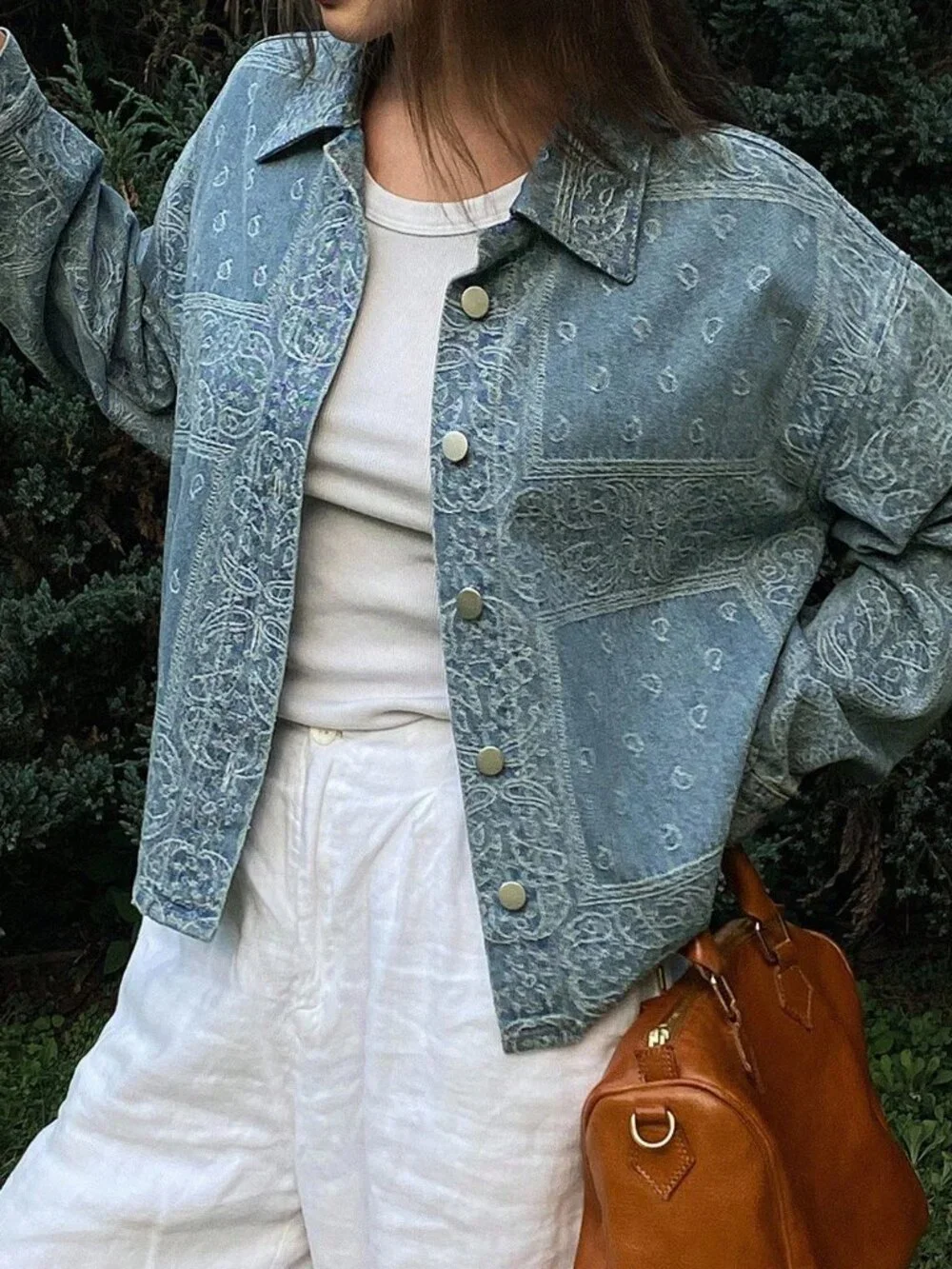 Blue Casual Women's Loose Turndown Collar Long Sleeve Street Denim Jacket